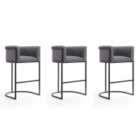 Manhattan Comfort 3-BS015-GY Cosmopolitan 37.8 in. Grey and Black Metal Barstool (Set of 3)